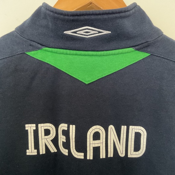 VTG Y2K Umbro Ireland Football Training Track Jacket L Navy 1/4 Zip FAI Eircom - Picture 5 of 10